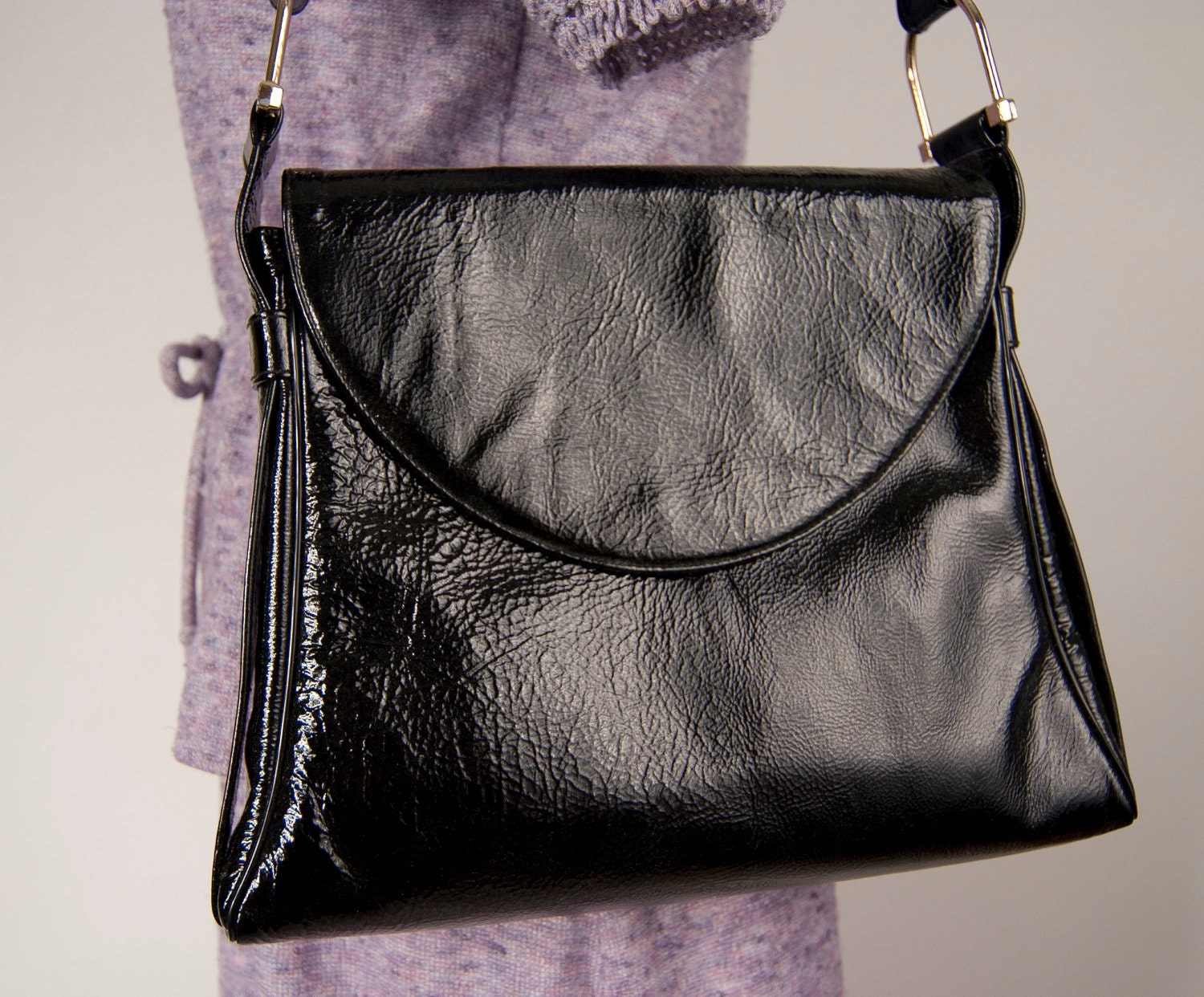 Patent leather handbag glam vintage handbag Triangle New York purse black purse