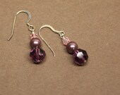 Swarovski amethyst crystal and burgundy pearl earrings
