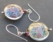 lampwork earrings purple pinkish spotted lentil beads- blush