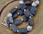 Chunky Lightly Faceted Blue Fire Labradorite and Sterling Silver Necklace