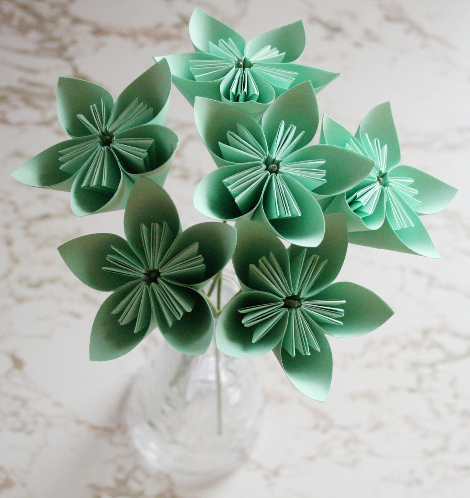 Mint - Set of 6 origami flowers (MADE TO ORDER)