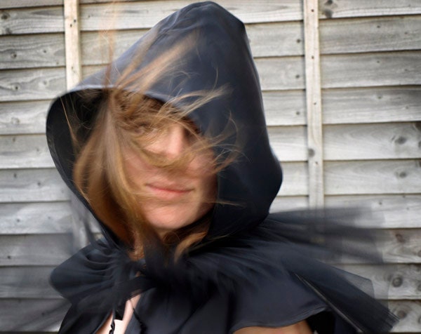 black gothic Vampire cape.  costume for adults. tulle capelet with hood - victorian hooded cloak -  made to order