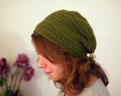 Avacado Green 100% Organic Wool Slouchy Beanie