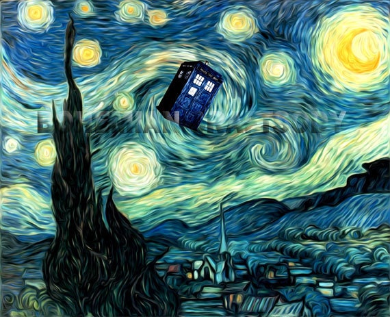 Doctor Who Van Gogh Starry Night TARDIS art print 8x10