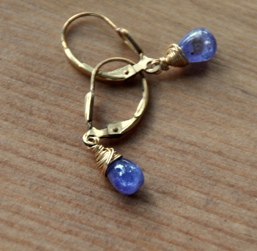 Dainty Twilight Blue Tanzanite Earrings Gold Filled