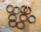Etched Open Jumprings 9mm 16 gauge Trinity Vintage Patina  -  Trinity Brass Co. LOW SHIPPING