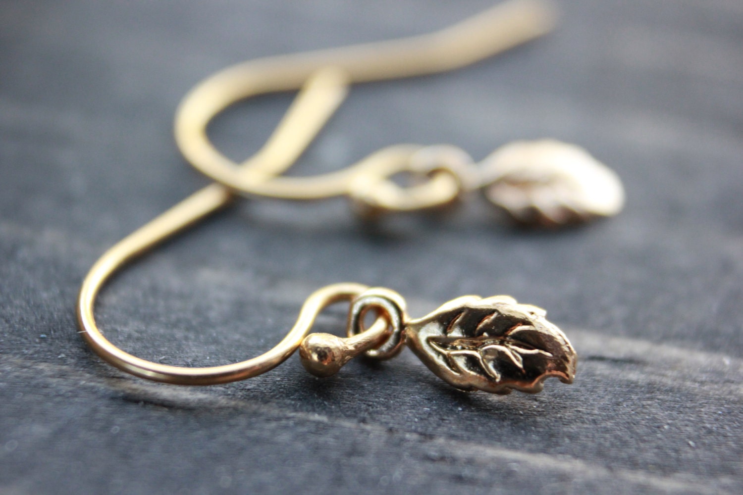 Gold Leaf Earrings Tiny Delicate Dainty Charm 14k Gold Filled Earhooks Earwires Small Gold Plated Matching Necklace