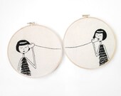 BFF Embroidery set // Eloise and Ramona play telephone // Printable PDF Pattern