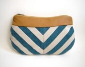 Handbag - LOU Blue and White Chevron Clutch with Fawn Leather