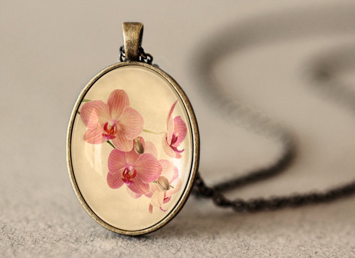 Orchid Necklace - Photo Pendant Necklace - Orchid Jewelry - Wearable Art Jewelry - Glass Pendant - Photo Jewelry - Valentine Gift for Women