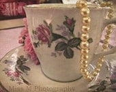 Alice in Wonderland teacup, tea party, shabby chic, pink, cream, original fine art photograph, 8x10 print, metallic finish