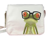 Mitsos the Frog is a teacher - Messenger Nylon 420d bag - White - Spacious main compartment with organizer features and flat inside pocket