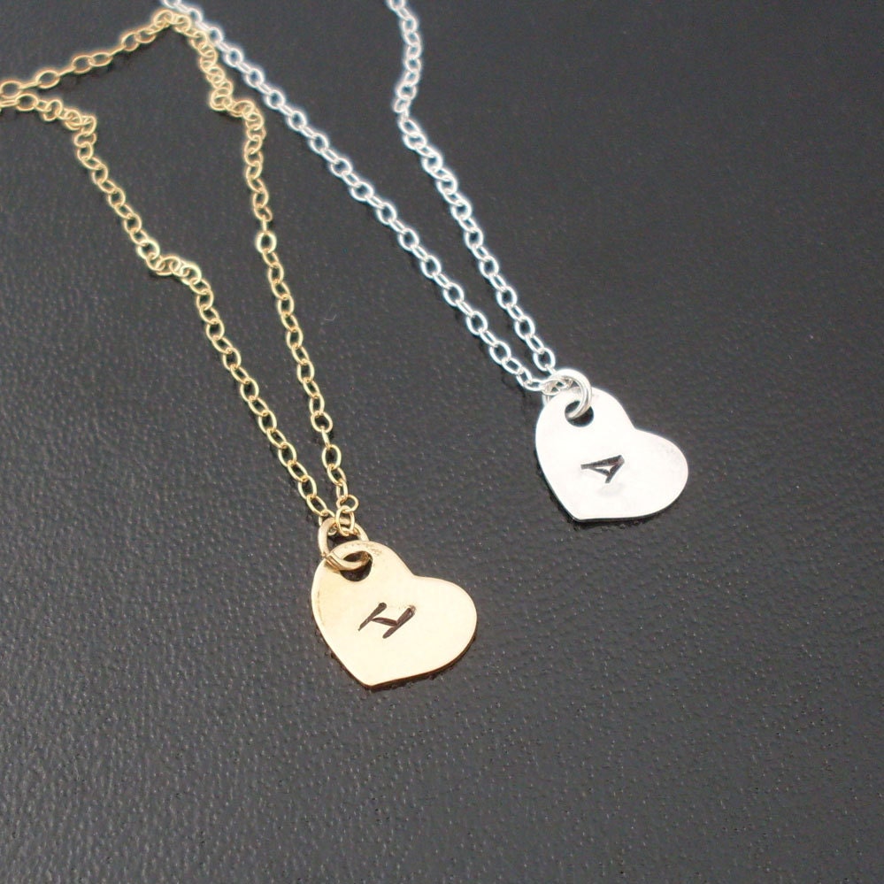 Initial Heart Charm Necklace - Sterling Silver or Gold Filled