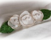 Handmade fabric flowers mini white flowers recycled fabric metal french barrette holiday hair accessories
