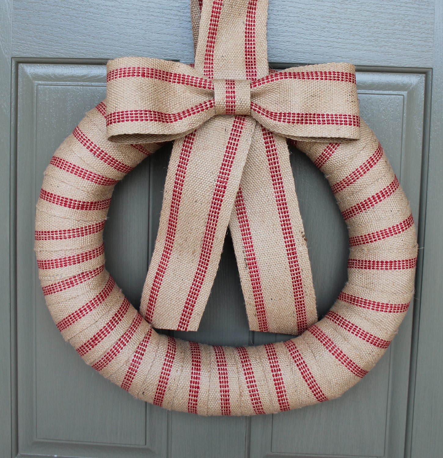 Homespun Christmas Wreath - Earthy Jute Burlap - Large Organic Door Wreath