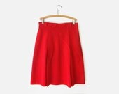 vintage 70s skirt, cherry red wool skirt, xl xxl