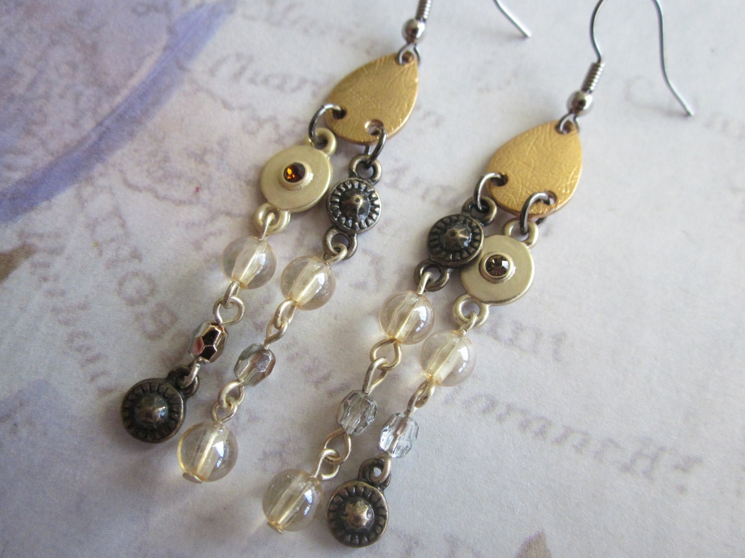 Dangly Earrings in Mixed Metal with Glass, Multi Strand, Sale