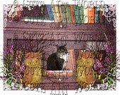 5x7 image mixed media art "Digital Art Collage" Download Vintage Tinkerbell kitty Cat And Nolas Owls