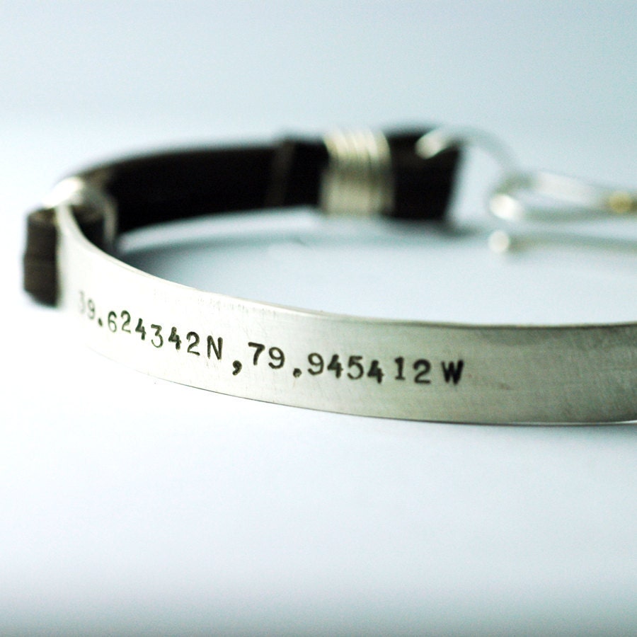 Mens Leather Cuff Bracelet - CUSTOM Hand Stamped message - Personalized Silver Jewelry for HIM - Fathers Day - original Studio Jewel design