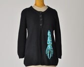 squid cardigan - black - womens large - applique sweater