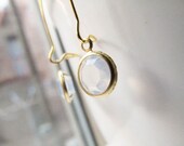 Gold Milky Opal Dangle Earrings - Long Length - Annabelle