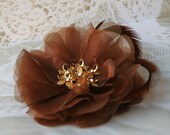 Bridal Flower Fascinator in Bronze, Hair Clip, Feather Flower, Fascinator, Wedding Headpiece, Bridal Accessory