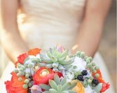 Bouquet with Vibrant Poppies, Succulents, Ranunculus and Blackberries (with Boutonniere)