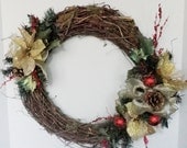 Front door wreath, holiday decor, grapevine