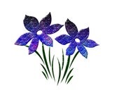 Blue Textured Flowers Modern Minimalist Illustration Digital Print 5 x 7