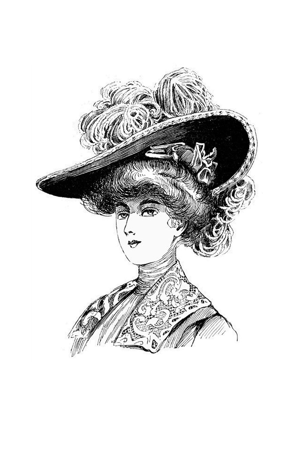 Victorian Lady with Hat Vintage Illustration Reproduction 5 x 7 Digital Print