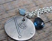 Zodiac Asterism - Cancer Cluster Necklace ... Fine Silver Constellation and Wire Wrapped Gemstones