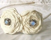 Ivory Bridal Flower Headband, Blue Beaded,  Hair Flowers, Bridal, Wedding Headpiece, Hairpiece, Floral, Hair Accessory, Ivory Wedding