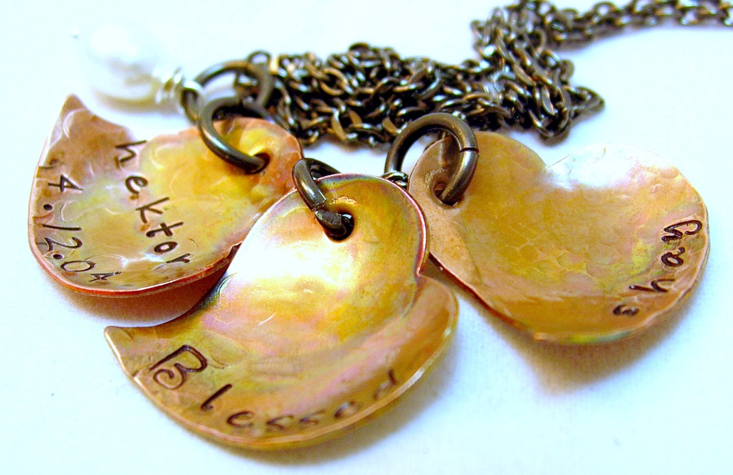 3 Bowls Three Hearts - Organic Heart Copper Disc Bowl HandStamped Personalized Necklace Handstamped jewelry Mommy Necklace