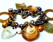 Charm Bracelet Eight Handstamped Charms With Style Hand Stamped Sterling Silver Disc Personalized Bracelet - Mixed Fresh water pearls