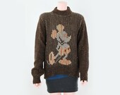 Vintage 1960s Mickey Mouse Oversized Earth Tone Ski Sweater. Small (S) to Medium (M)