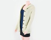 Vintage Oversized Cable Knit Long Hooded Cardigan. Extra Small (XS) to Medium (M)