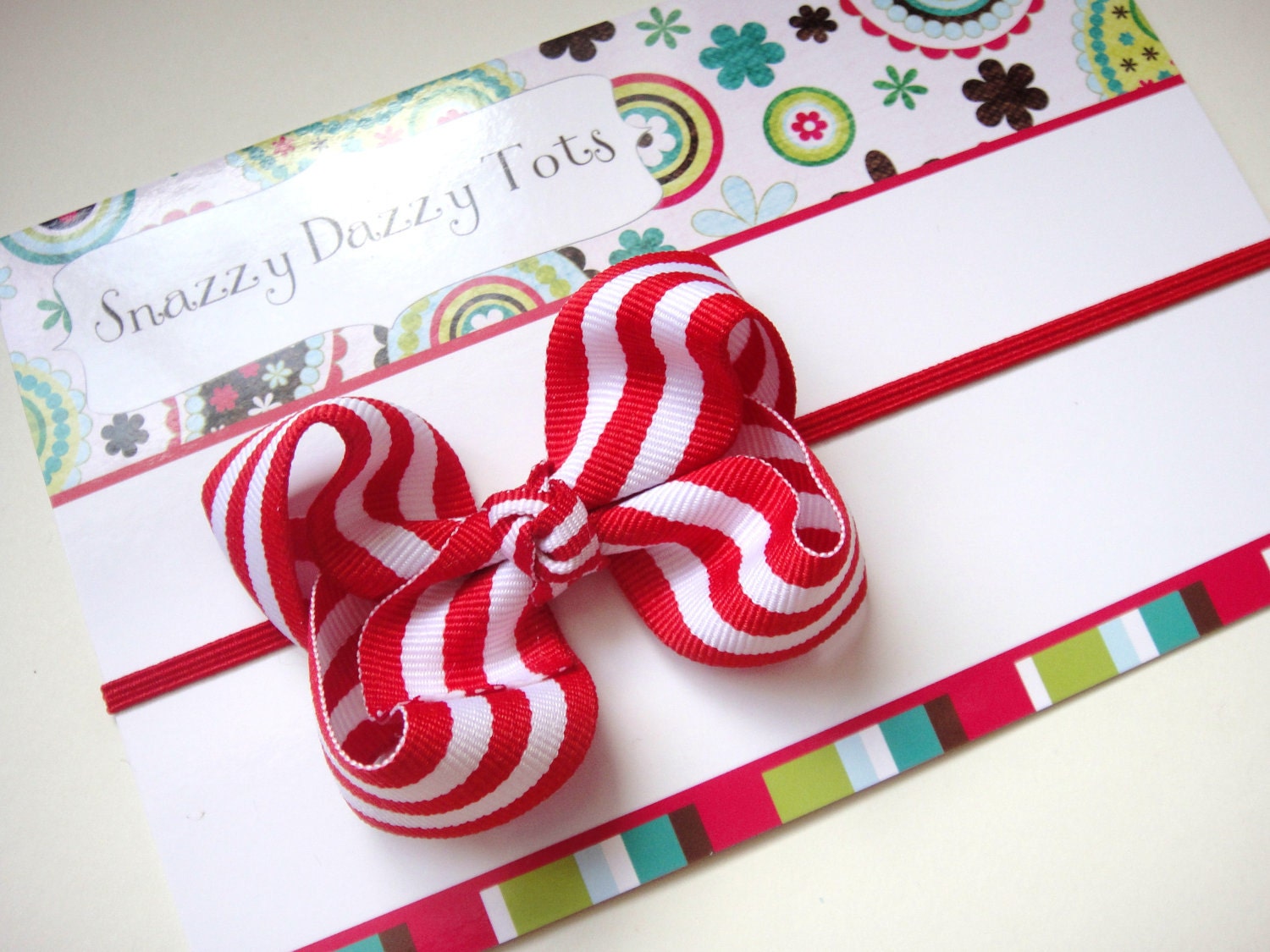 Baby Girl 4th of July . Red White Stripes Hairbow or Headband - U PICK Clip or Skinny Stretch Headband - Any Size SALE