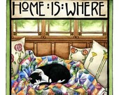 Cat art print. Home is Where My Cat Naps. 5x7 giclee print craftsman style