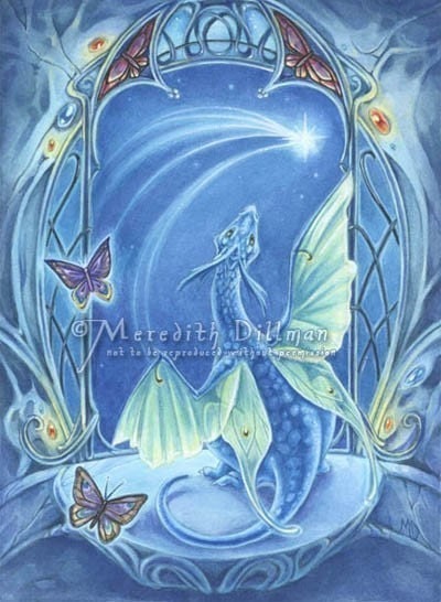 Dragon Baby art nouveau print  5x7 limited edition - Wishing on a Star