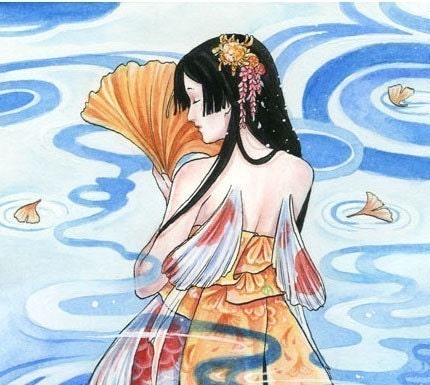 Koi fish Mermaid Japanese Art Print  5x7 limited edition mermaid woman sirene