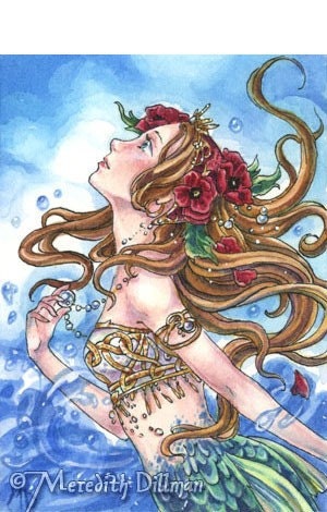Poppy Mermaid fantasy girl ACEO art card limited edition print