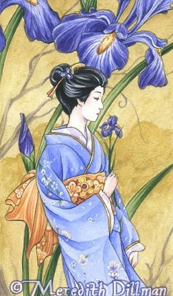 Iris Japanese Art Print - 4x11 Limited Edition kimono purple blue floral art