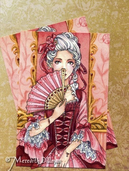Postcard - Marie Antoinette Rococo Ruby dress by Meredith Dillman