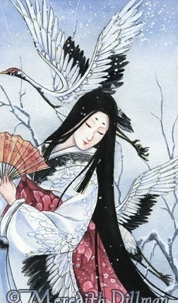Crane Japanese art limited edition print fairy tale by Meredith Dillman