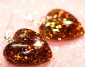 Heart Shaped Resin Glitter Dangle Earrings....Orange Sparkles... by isewcute