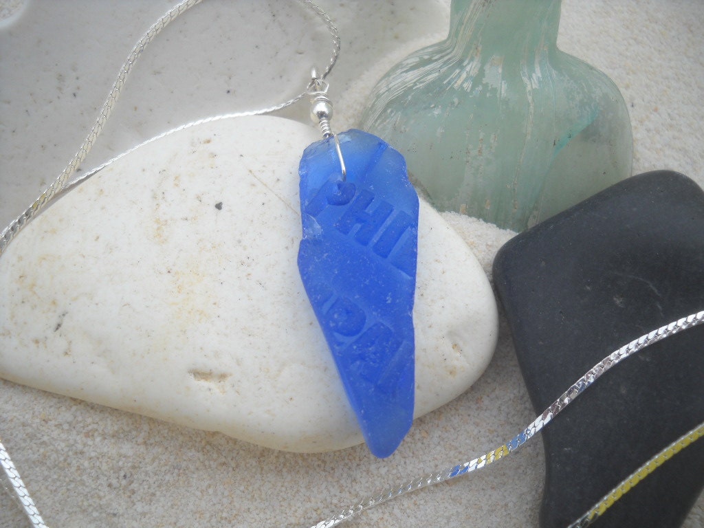 1910 to 1930 Blue Beach Glass Necklace