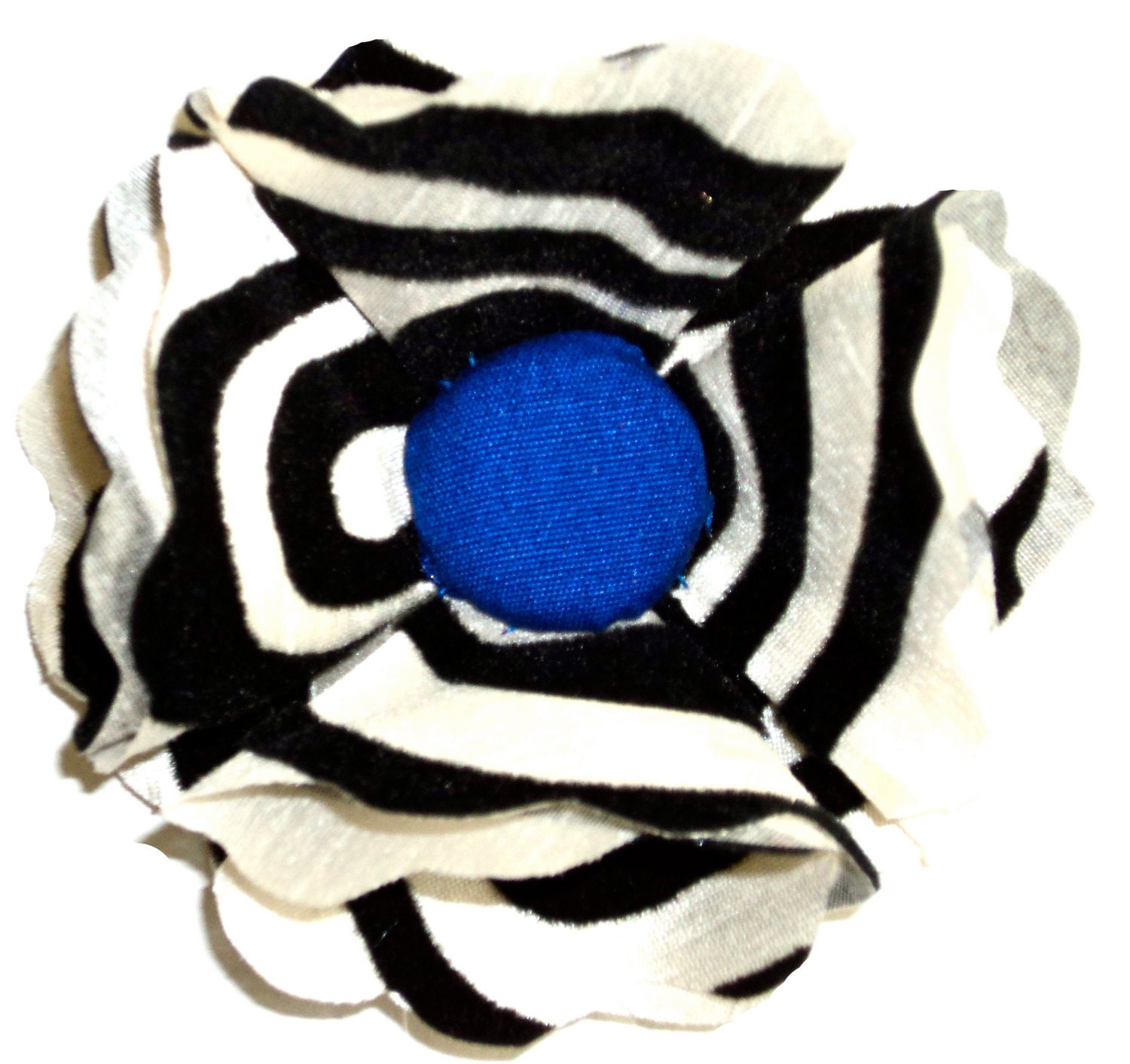 Royal Blue, Black & White Flocked Flower Pin/Hair Clip