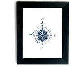 Compass print North South East West -  Linoleum Art Print dark gray