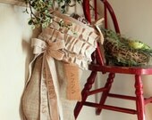 Burlap Christmas Stocking, cotton ruffles, custom, personalized