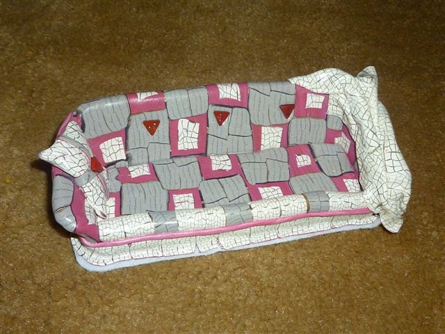 Comfy Couch Business Card Holder Blanket Throw and pillow Miniature sofa Pink Gray White